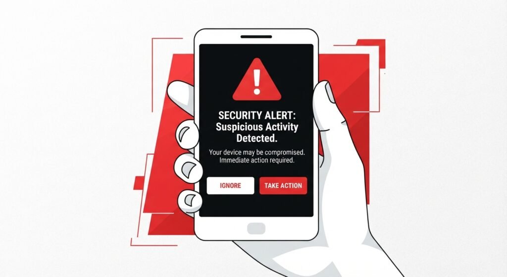 Smartphone displaying a warning sign for a suspicious crypto scam message