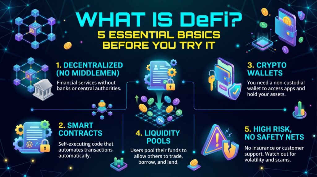 what is DeFi - illustration of money moving directly between users without a bank
